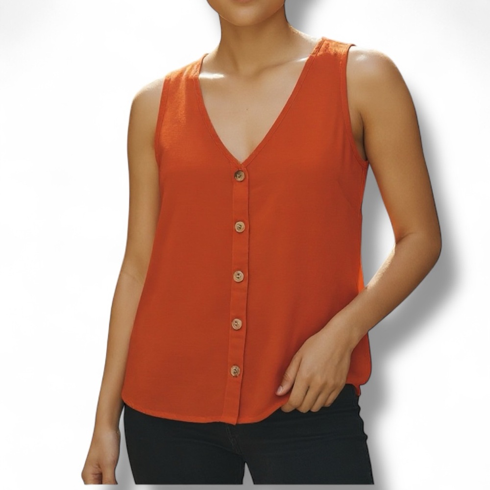 Paper Crane Red Sleeveless Button Tank Top L
